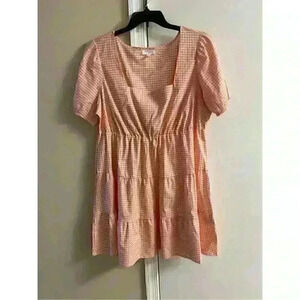 Morgan Taylor Peach Gingham Knee Length Babydoll Dress Size 2X